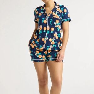 Navy Pajama Set with Orange Print